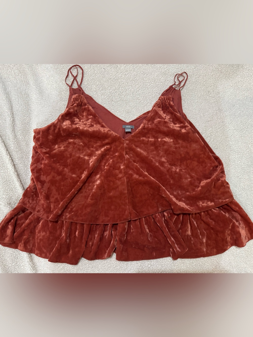 Aerie Rust Velvet Ruffle Cami Top